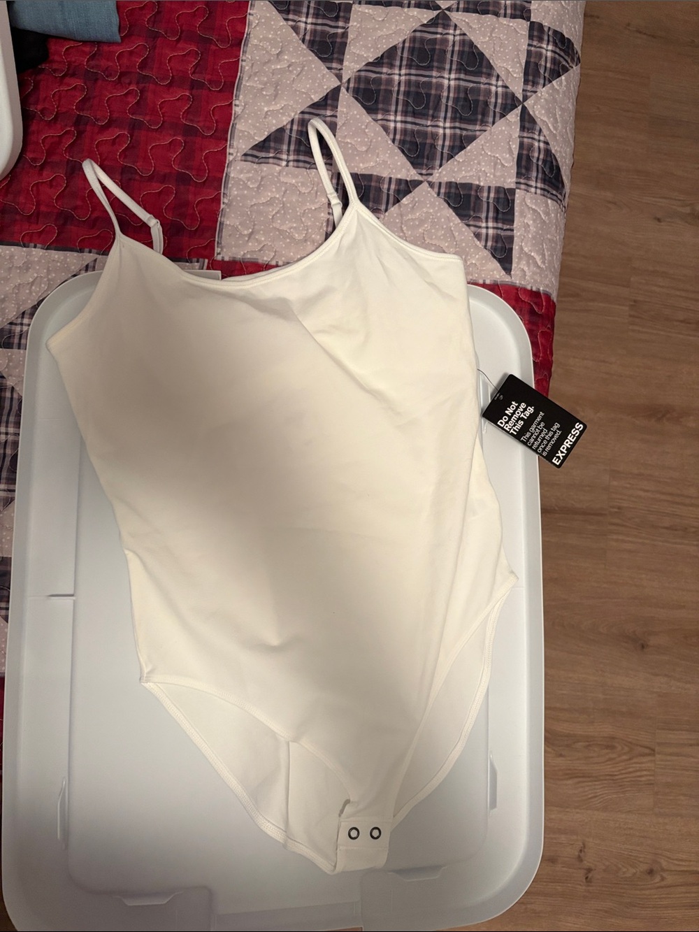 Express Cream Stretch Bandeau Bodysuit with Spaghetti Straps